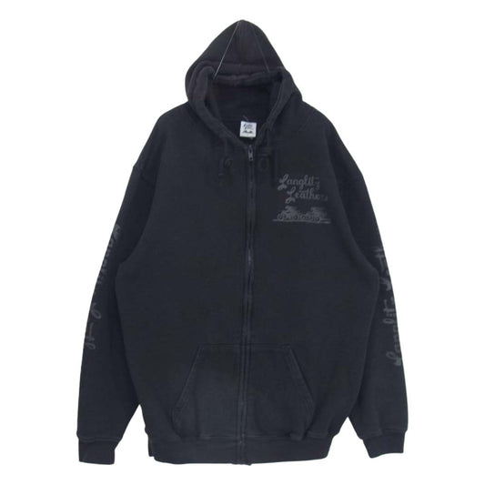LANGLITZ LEATHERS ラングリッツレザーズ ロゴ プリント フルジップ スウェット パーカー ブラック系 L【中古】