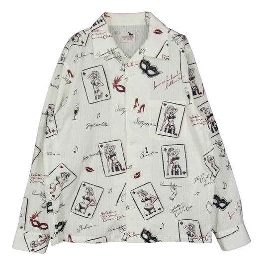 GANGSTERVILLE ギャングスタービル GSV-18-SS-18 THUG QUEEN-L/S SHIRTS クイーン トランプ 長袖 シャツ ホワイト系 L【中古】