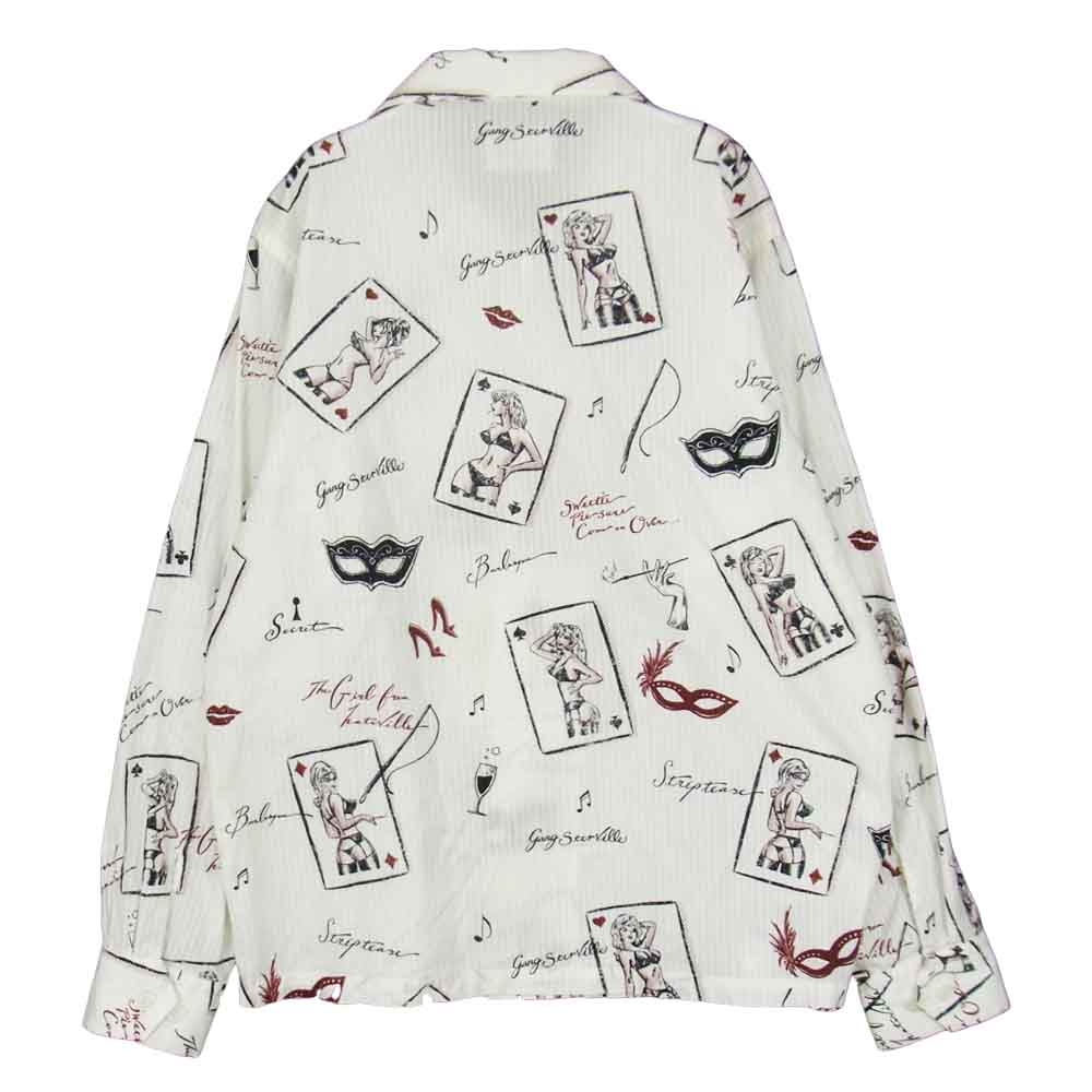 GANGSTERVILLE ギャングスタービル GSV-18-SS-18 THUG QUEEN-L/S SHIRTS クイーン トランプ 長袖 シャツ ホワイト系 L【中古】