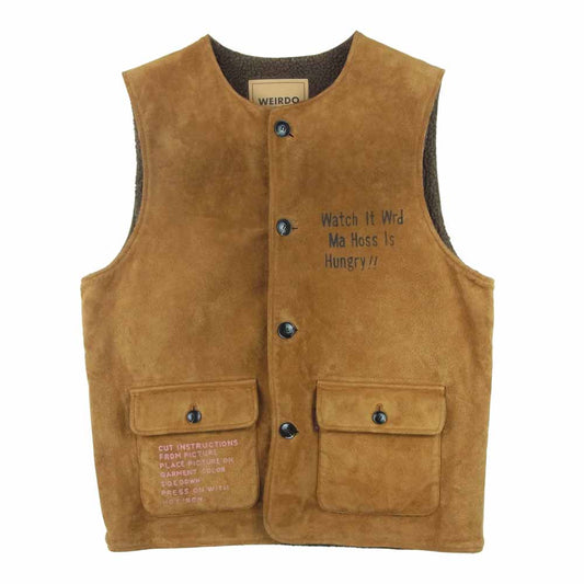 WEIRDO ウィアード WRD-19-AW-02 LIGHT RANCH VEST HOG SKIN 裏ボア フォグ スキン ライト ランチ ベスト ブラウン系 XL【中古】