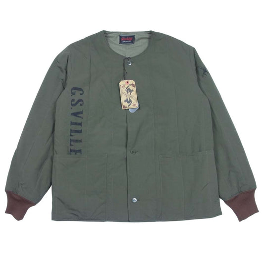 GANGSTERVILLE ギャングスタービル GSV-21-AW-10 QUILTED JACKET キルテッド キルティング ノーカラー ジャケット カーキ系 XL【極上美品】【中古】