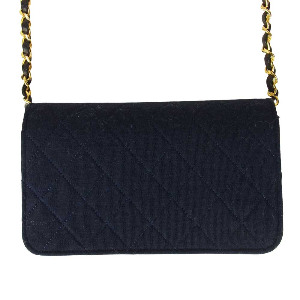 CHANEL シャネル ヴィンテージ コットン マトラッセ ココマーク チェーンショルダー ネイビー系【中古】