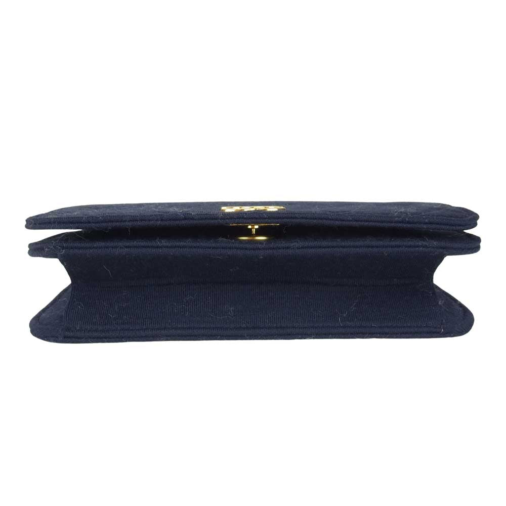 CHANEL シャネル ヴィンテージ コットン マトラッセ ココマーク チェーンショルダー ネイビー系【中古】