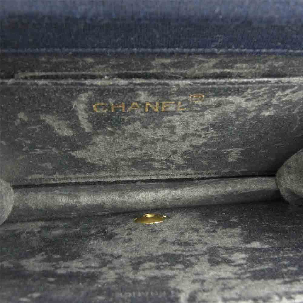 CHANEL シャネル ヴィンテージ コットン マトラッセ ココマーク チェーンショルダー ネイビー系【中古】