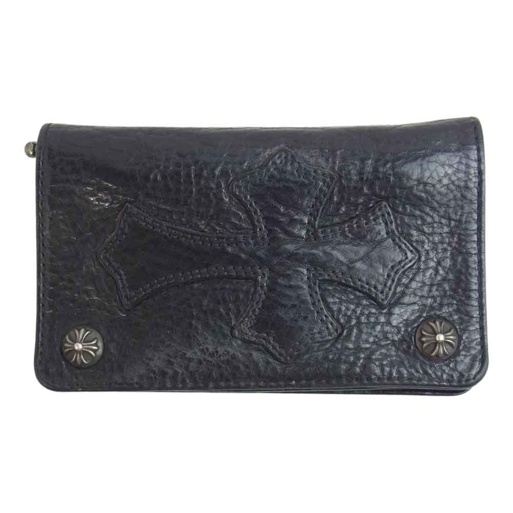 CHROME HEARTS クロムハーツ（原本無） 1ZIP CROSS PATCH 1ジップ クロスボタン クロスパッチ レザー ウォレット ブラック系【中古】