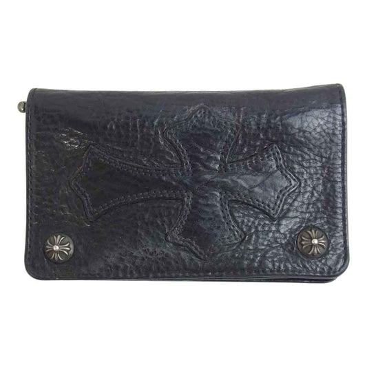CHROME HEARTS クロムハーツ（原本無） 1ZIP CROSS PATCH 1ジップ クロスボタン クロスパッチ レザー ウォレット ブラック系【中古】