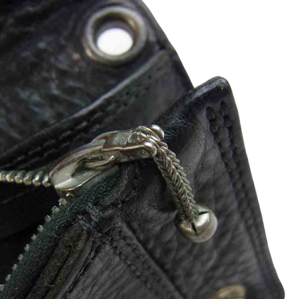CHROME HEARTS クロムハーツ（原本無） 1ZIP CROSS PATCH 1ジップ クロスボタン クロスパッチ レザー ウォレット ブラック系【中古】