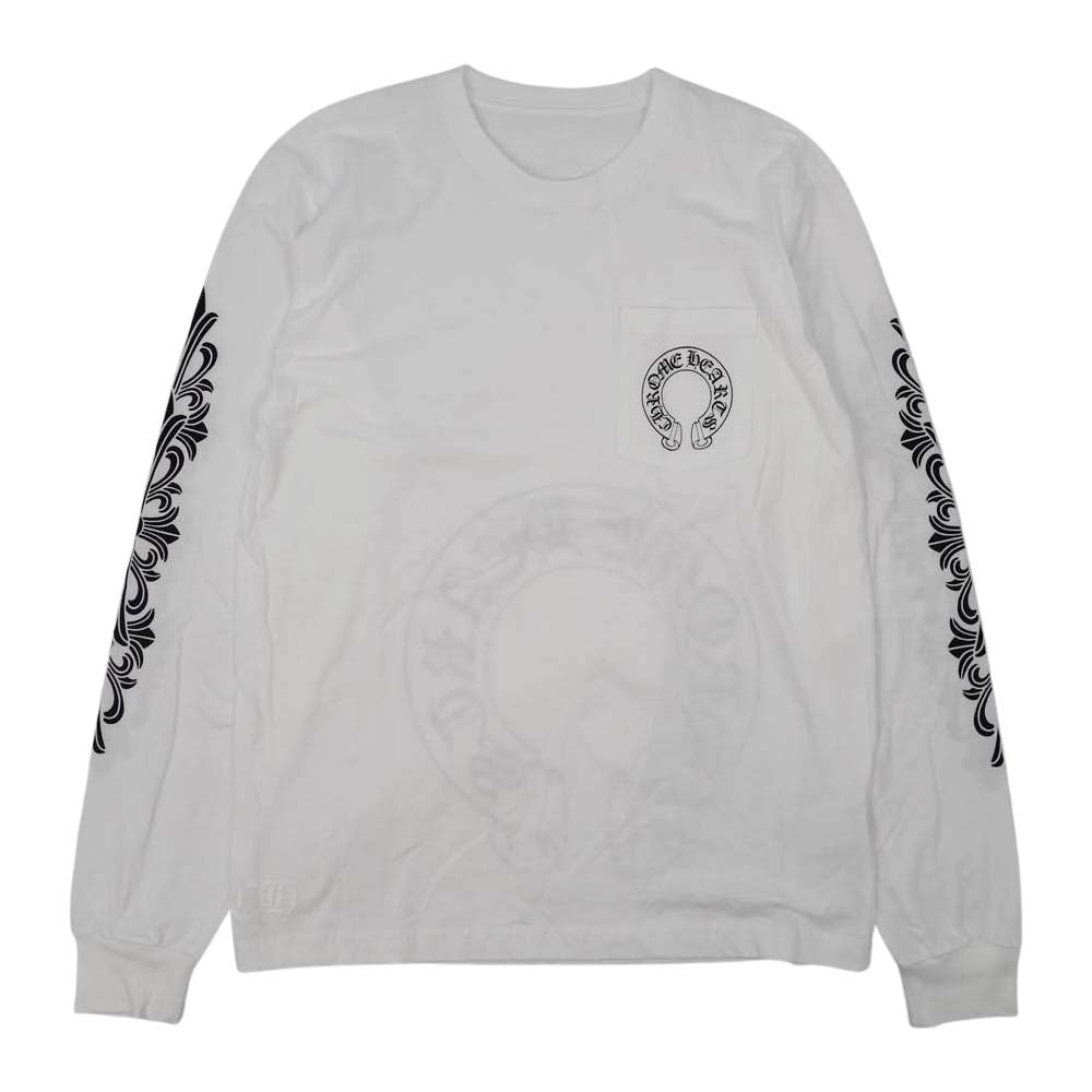 CHROME HEARTS クロムハーツ（原本無） ホースシュー 胸プリント ポケット 長袖Tシャツ  ホワイト系 L【中古】