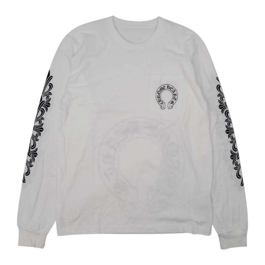 CHROME HEARTS クロムハーツ（原本無） ホースシュー 胸プリント ポケット 長袖Tシャツ  ホワイト系 L【中古】