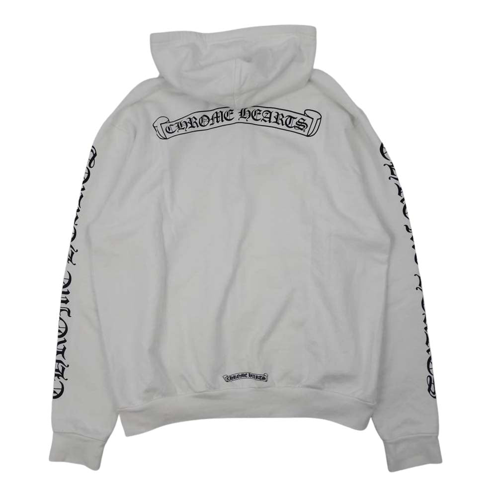 CHROME HEARTS クロムハーツ（原本無） スクロールラベル ダガージップ プリント パーカー ホワイト系 L【中古】
