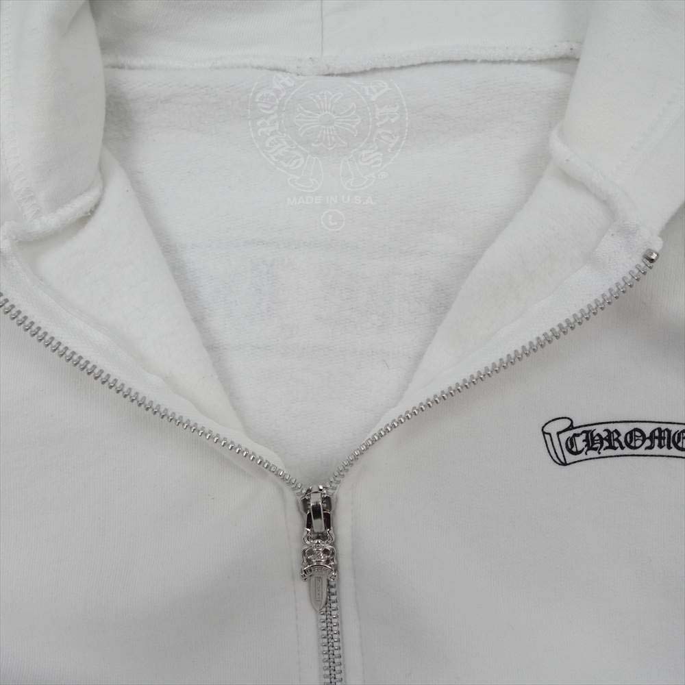 CHROME HEARTS クロムハーツ（原本無） スクロールラベル ダガージップ プリント パーカー ホワイト系 L【中古】