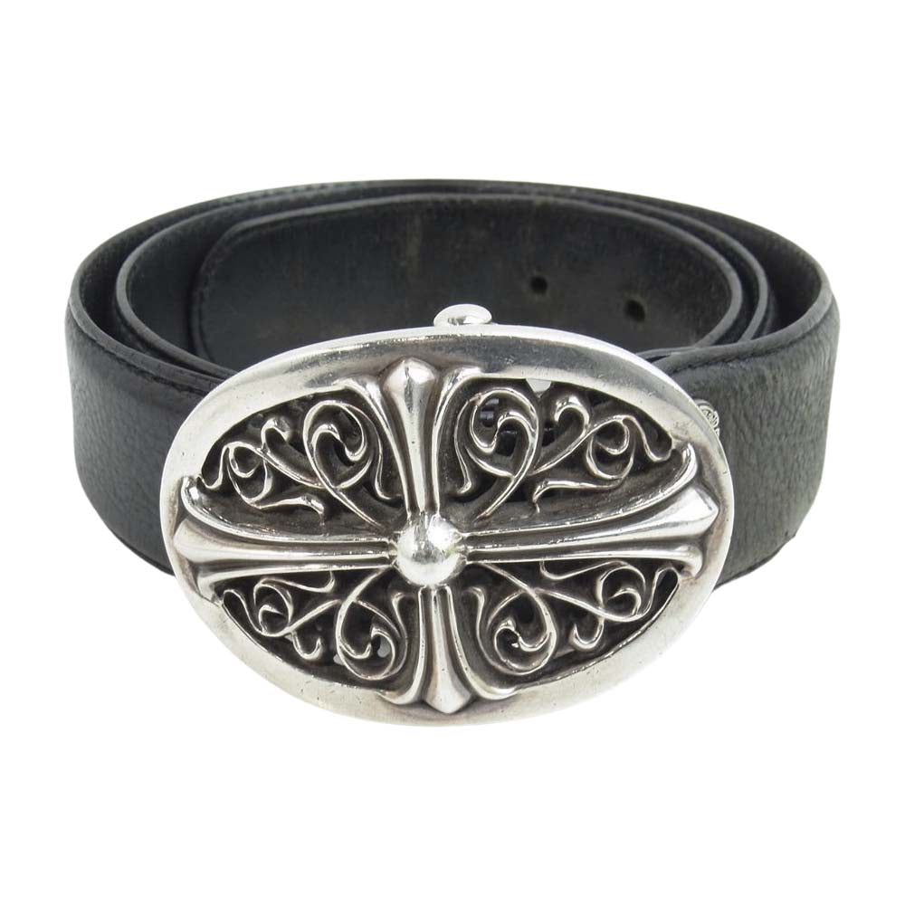 CHROME HEARTS クロムハーツ（原本無） クラシック オーバル バックル レザー ベルト シルバー系 ブラック系【中古】