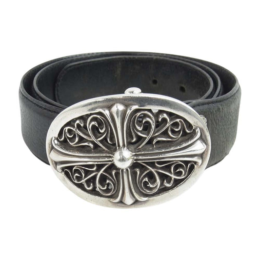 CHROME HEARTS クロムハーツ（原本無） クラシック オーバル バックル レザー ベルト シルバー系 ブラック系【中古】