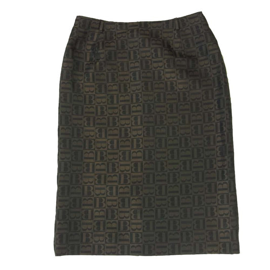 BURBERRY BLUE LABEL バーバリーブルーレーベル B 総柄 スカート ブラック系 ブラウン系 38【中古】