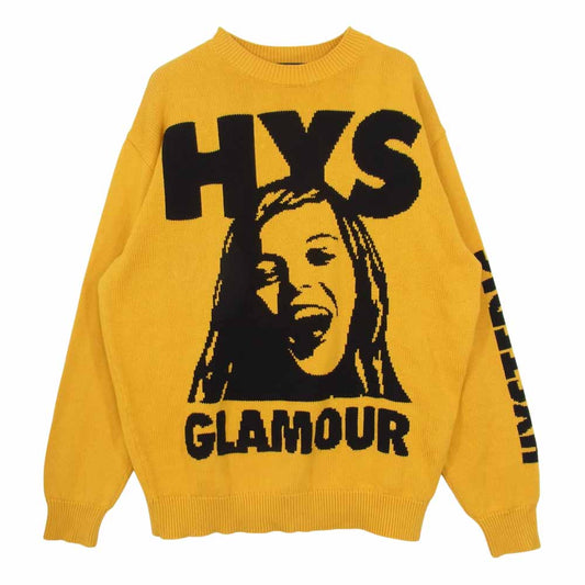 HYSTERIC GLAMOUR ヒステリックグラマー 02211NS01 MAKE ME SMILE 編込 プルオーバー セーター イエロー系 L【中古】