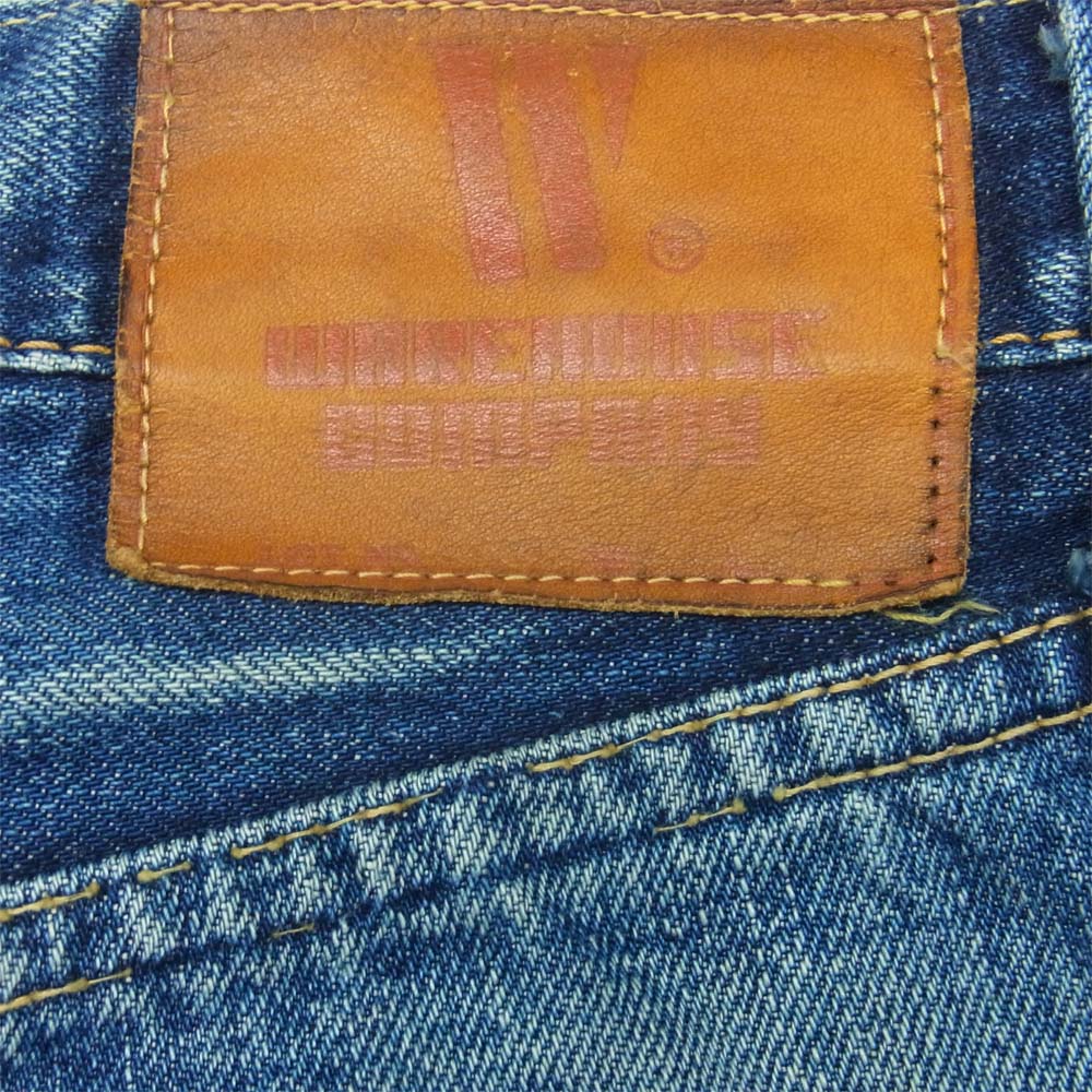 WAREHOUSE ウエアハウス レザー パッチ デニム パンツ ダメージ インディゴブルー系【中古】