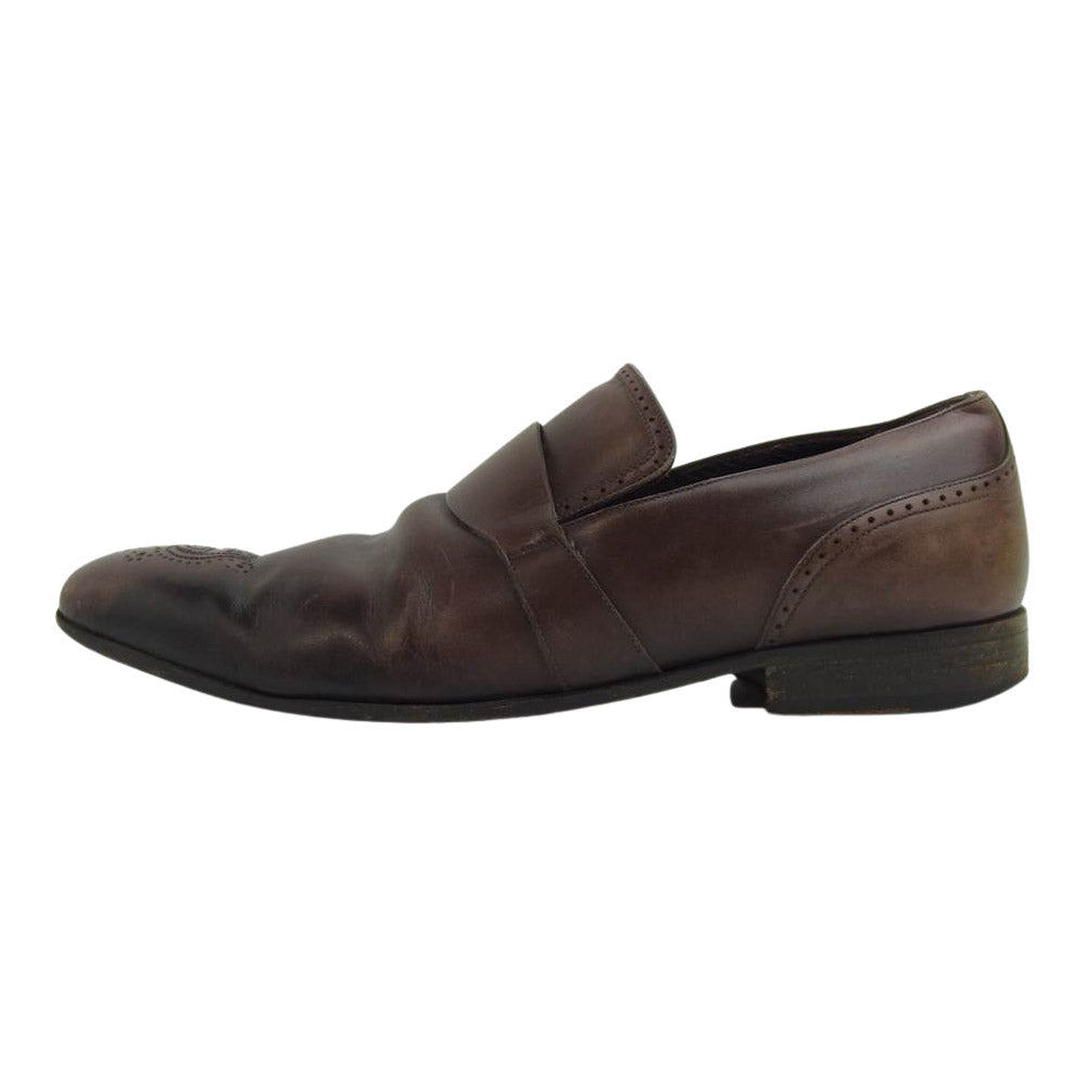 GUCCI グッチ 142029 GG ロゴ ステッチ レザー シューズ ブラウン系 42E【中古】
