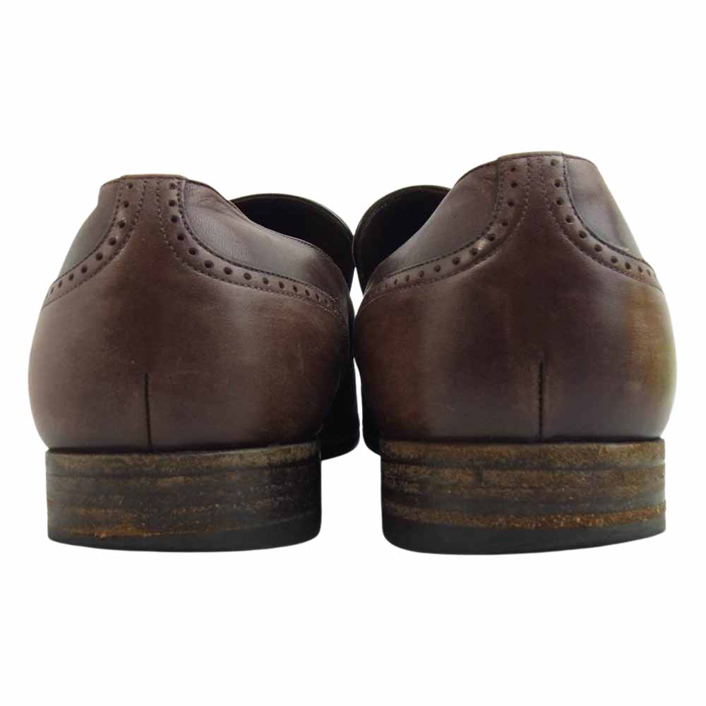 GUCCI グッチ 142029 GG ロゴ ステッチ レザー シューズ ブラウン系 42E【中古】