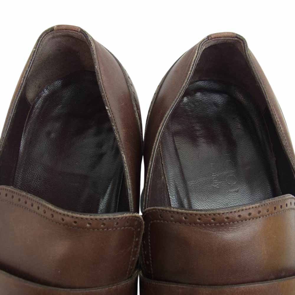GUCCI グッチ 142029 GG ロゴ ステッチ レザー シューズ ブラウン系 42E【中古】