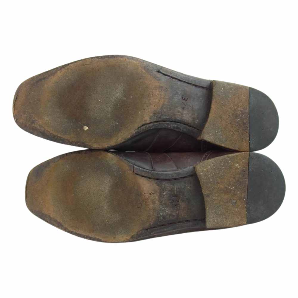 GUCCI グッチ 142029 GG ロゴ ステッチ レザー シューズ ブラウン系 42E【中古】
