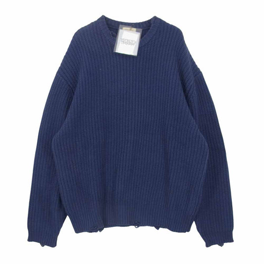イエスタデイズ トゥモロー YT-K0705 MIX WOVEN PHAT SWEATER ダメージ加工 ミックス ウーブン ニット セーター ネイビー系 S【中古】
