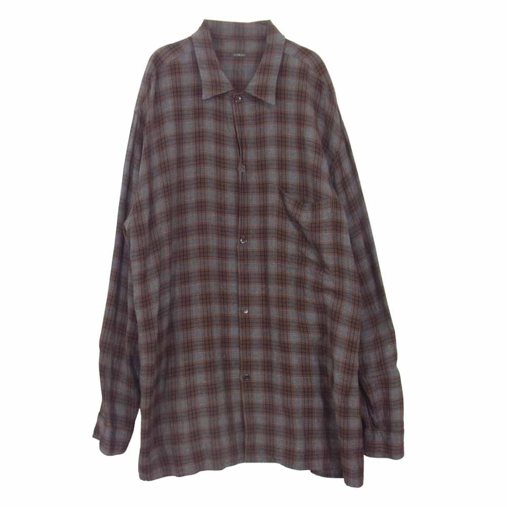 COMOLI コモリ 19SS P01-01013 レーヨン オープンカラー チェック 長袖 シャツ グレー系 4【中古】