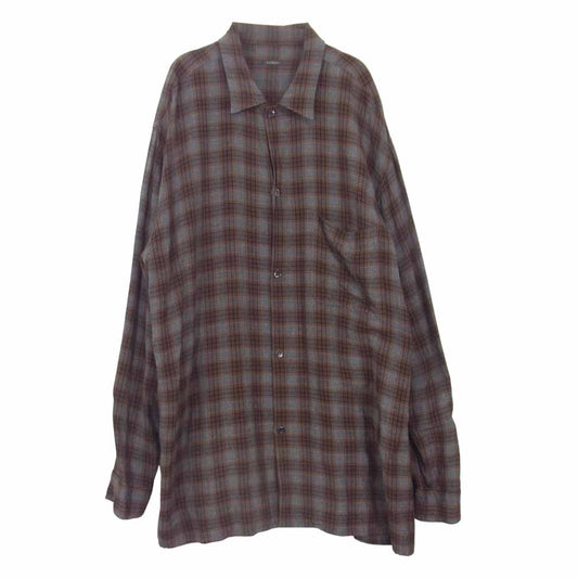 COMOLI コモリ 19SS P01-01013 レーヨン オープンカラー チェック 長袖 シャツ グレー系 4【中古】
