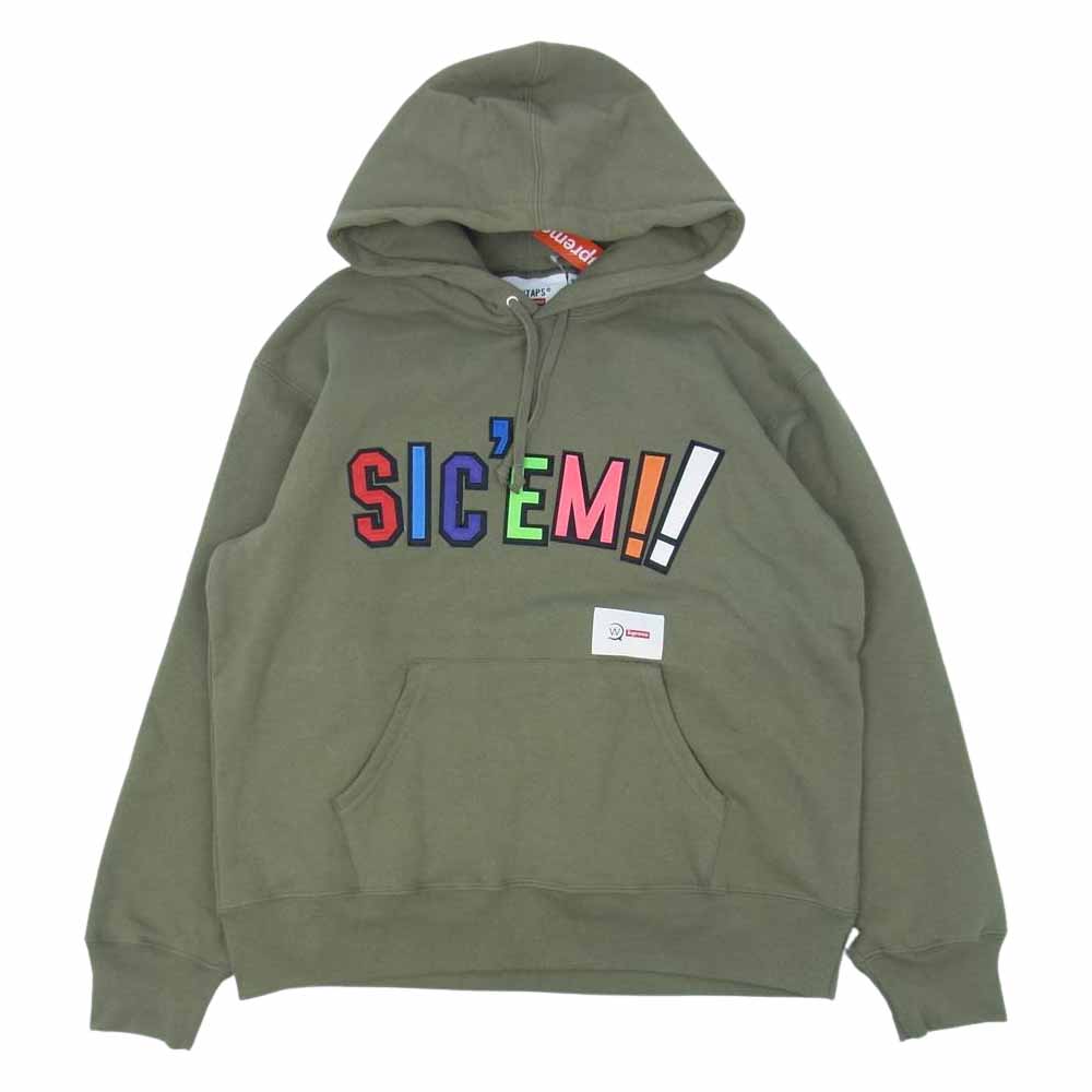 Supreme シュプリーム 21AW WTAPS Sic'em! Hooded Sweatshirt ダブルタップス ワッペン フーデッド スウェットシャツ プルオーバー パーカー カーキ系 S【新古品】【未使用】【中古】