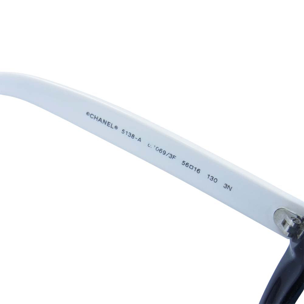 CHANEL シャネル 5183-A サングラス アイウェア ブラック×ホワイト 56□16 130【中古】