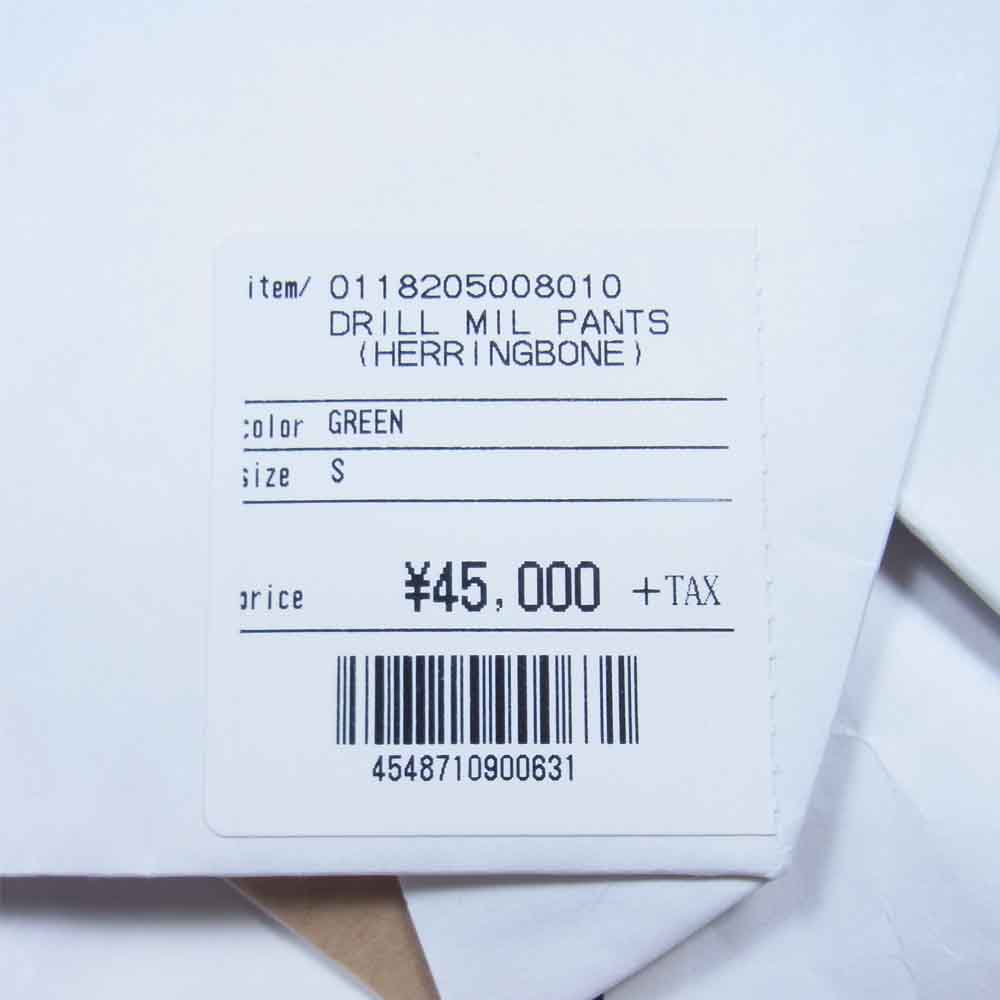 VISVIM ビズビム 18AW 0118205008010 DRILL MIL PANTS HERRINGBONE ヘリンボーン ドリル ミル パンツ グリーン系 S【中古】