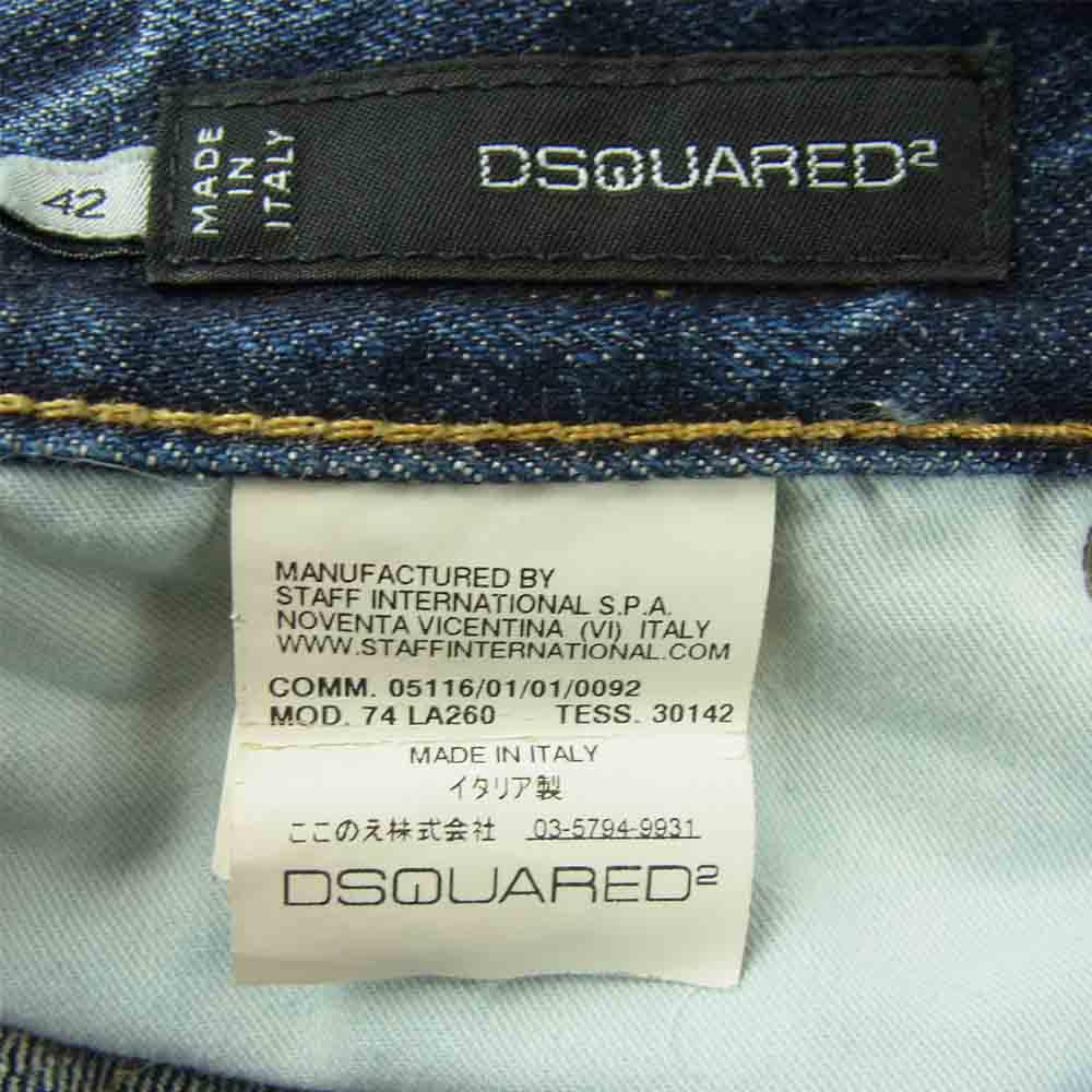DSQUARED2 ディースクエアード 74 LA260 国内正規品 ロゴプレート付き リペア ダメージ加工 デニム パンツ インディゴブルー系 42【中古】