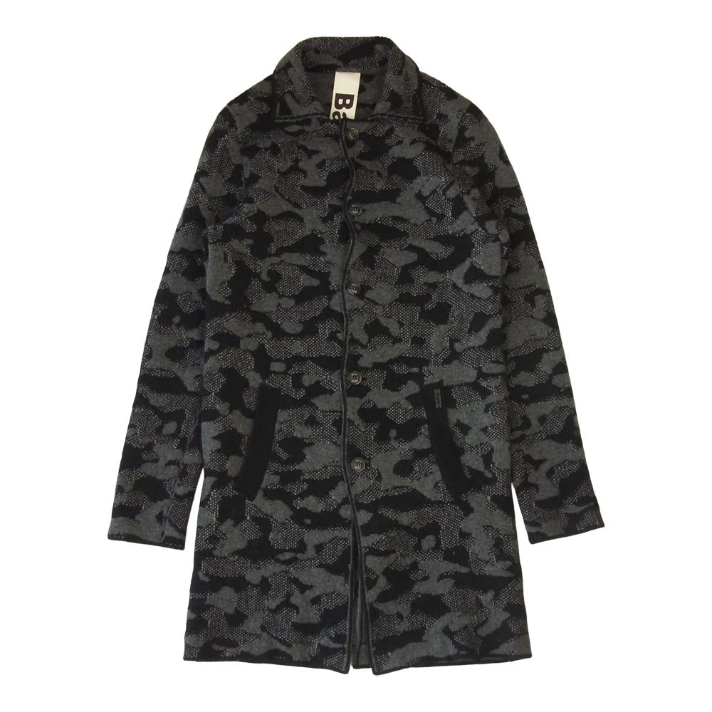 バーク 国内正規品 カモフラ ジャガード ウール ニット コート ブラック系 グレー系 XS【美品】【中古】