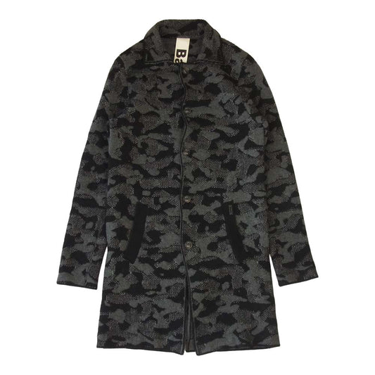 バーク 国内正規品 カモフラ ジャガード ウール ニット コート ブラック系 グレー系 XS【美品】【中古】