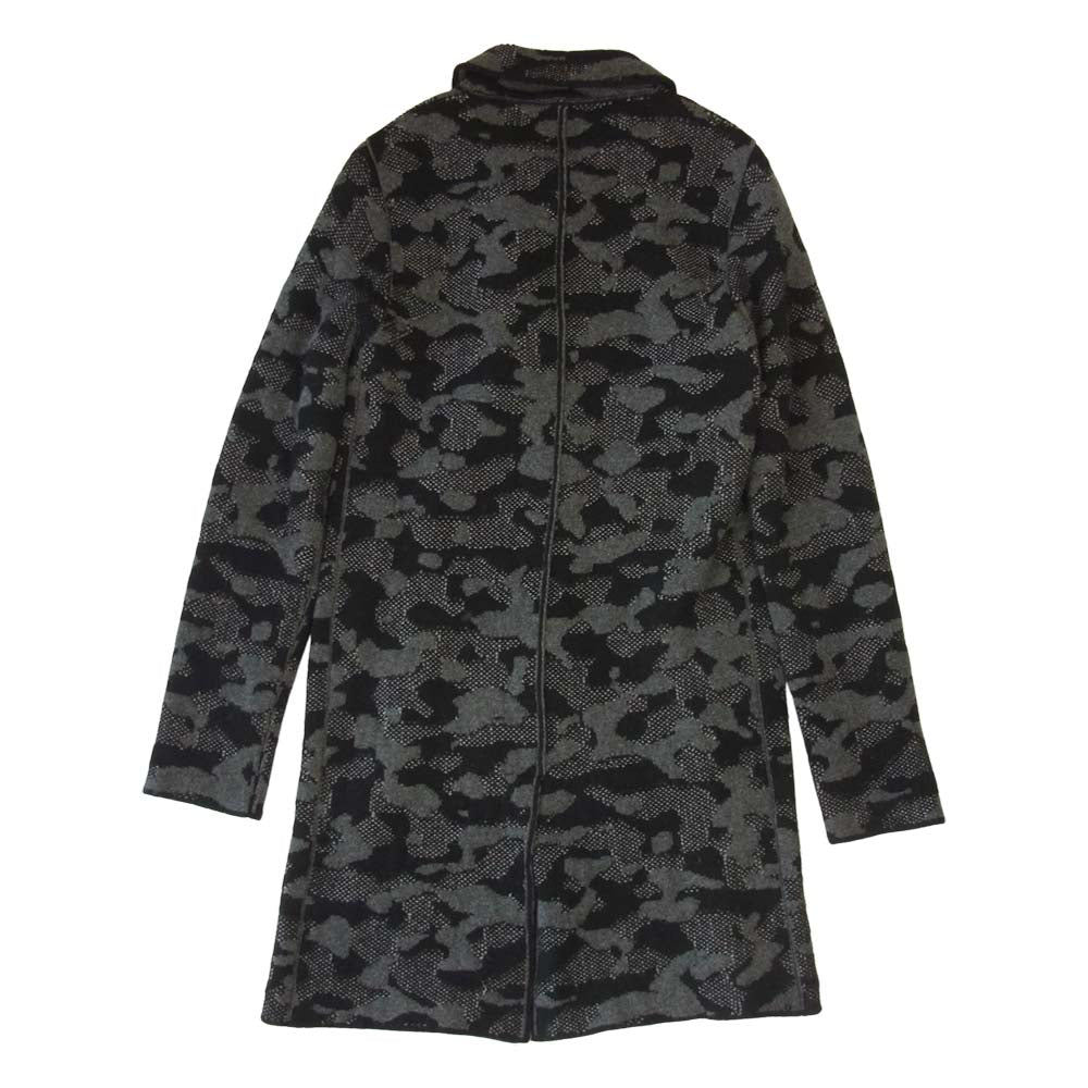 バーク 国内正規品 カモフラ ジャガード ウール ニット コート ブラック系 グレー系 XS【美品】【中古】