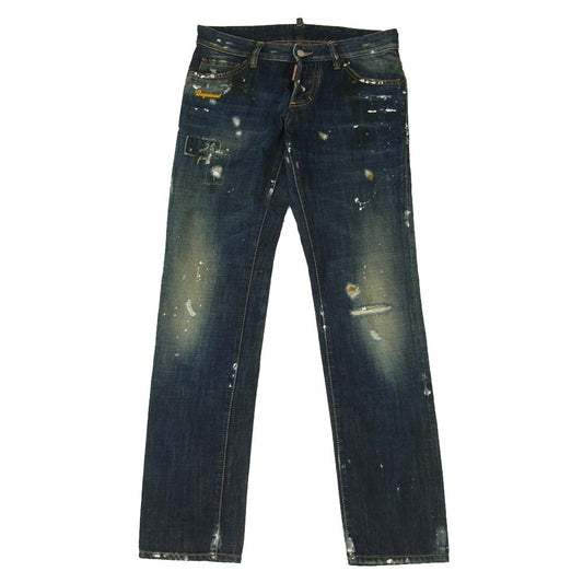 DSQUARED2 ディースクエアード S71LA0494 国内正規品 リペア ペイント ダメージ加工 デニム パンツ インディゴブルー系 44【中古】
