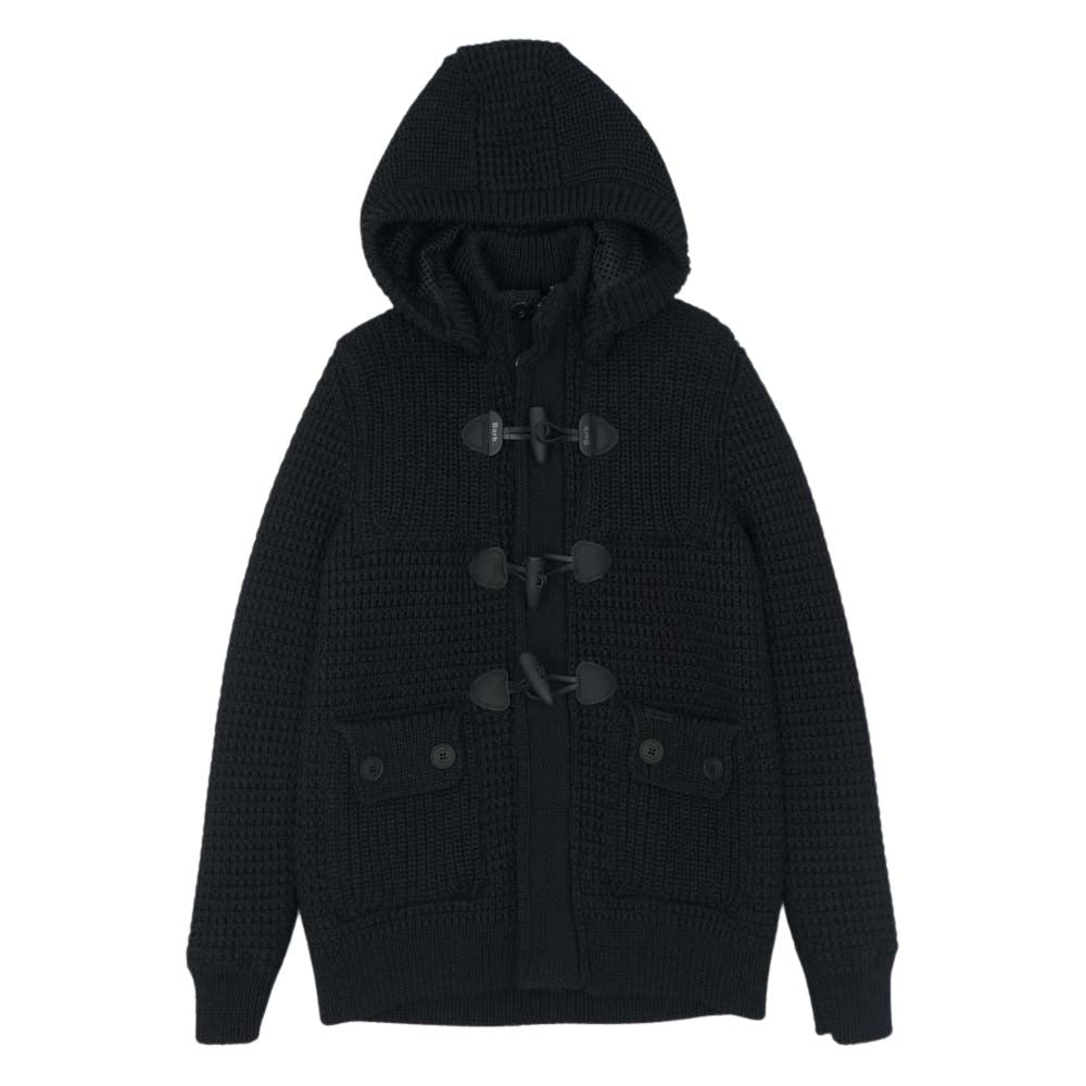 バーク 国内正規品 ウレタンコーティング ニット ダッフル コート フルジップ カーディガン ブラック系 S【美品】【中古】