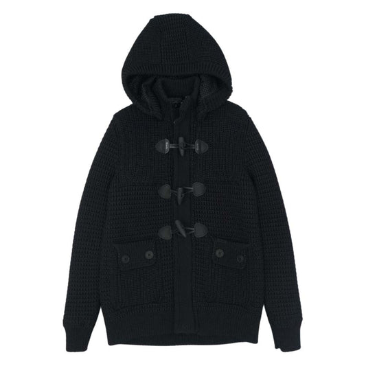 バーク 国内正規品 ウレタンコーティング ニット ダッフル コート フルジップ カーディガン ブラック系 S【美品】【中古】