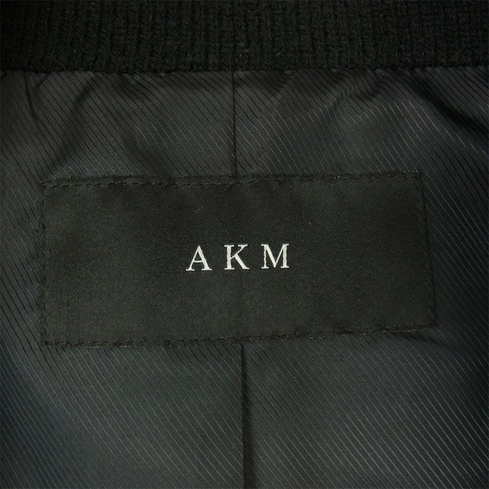 AKM エイケイエム B146 ラムレザー カシミヤ混ニット切替 フルジップ シングル ライダース ジャケット ブラック系 M【中古】