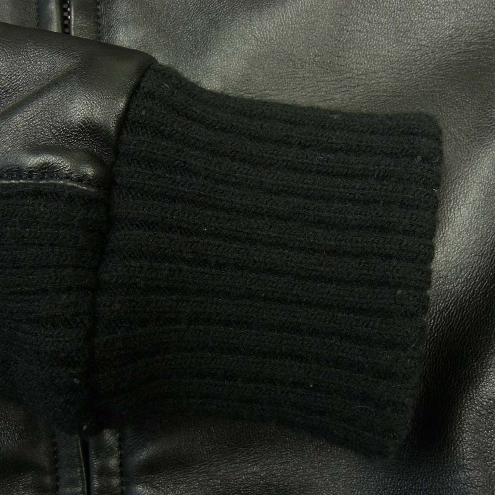 AKM エイケイエム B146 ラムレザー カシミヤ混ニット切替 フルジップ シングル ライダース ジャケット ブラック系 M【中古】