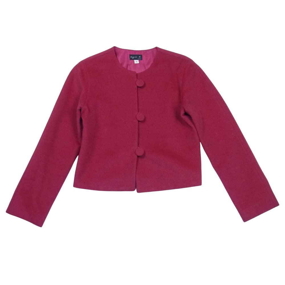 agnes b. アニエスベー カシミヤ＆アンゴラ混ウール ノーカラー ジャケット レッド系 1【中古】