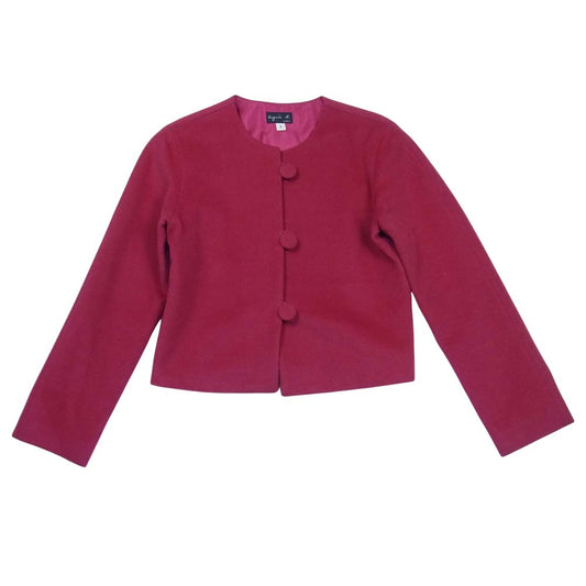 agnes b. アニエスベー カシミヤ＆アンゴラ混ウール ノーカラー ジャケット レッド系 1【中古】