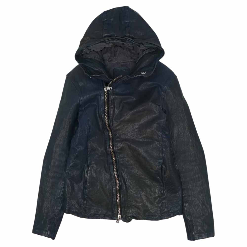 ISAMUKATAYAMA BACKLASH イサムカタヤマバックラッシュ 1367-05 ジャパンホース 製品染め フード パーカー レザー ライダース ジャケット ダークネイビー系 M【中古】