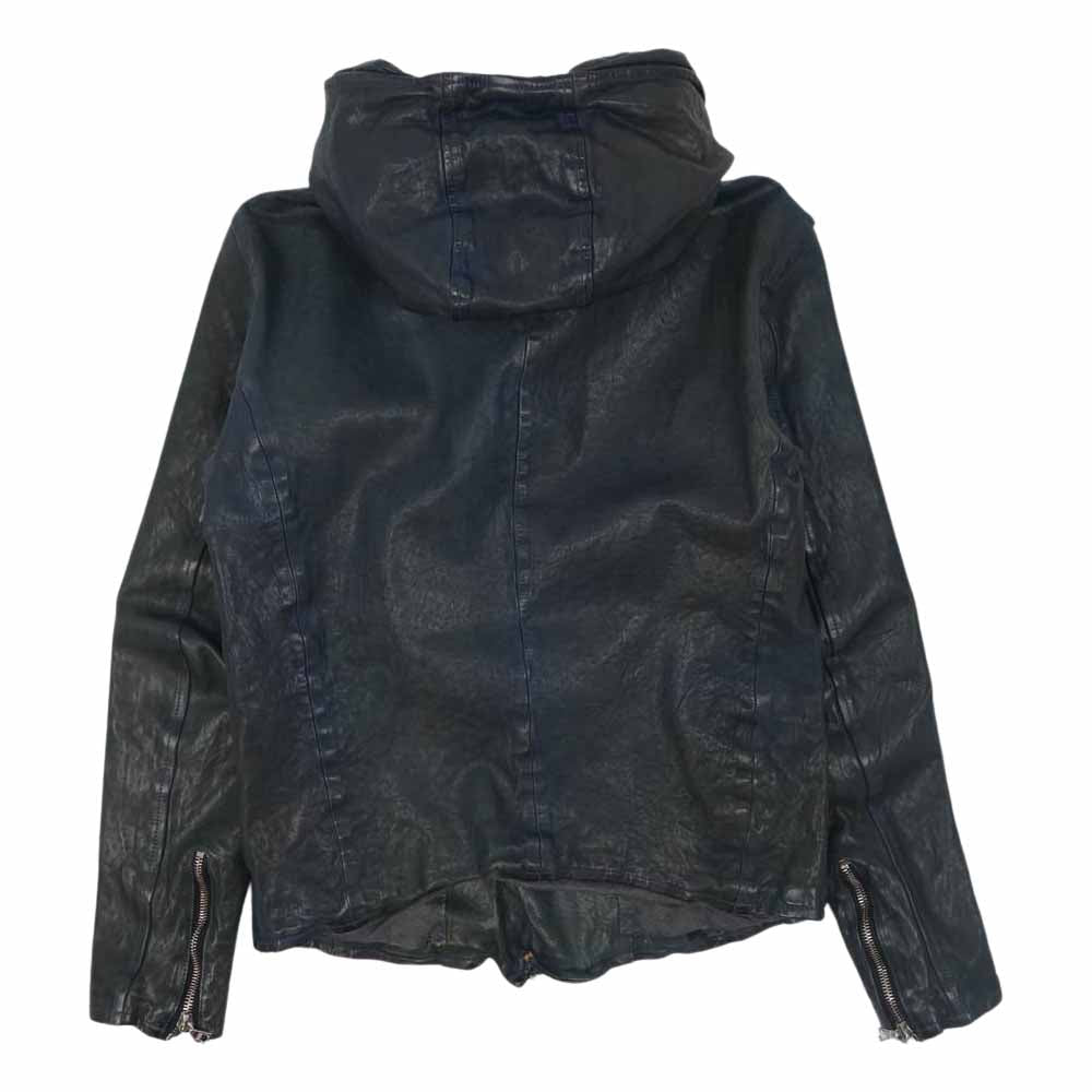 ISAMUKATAYAMA BACKLASH イサムカタヤマバックラッシュ 1367-05 ジャパンホース 製品染め フード パーカー レザー ライダース ジャケット ダークネイビー系 M【中古】