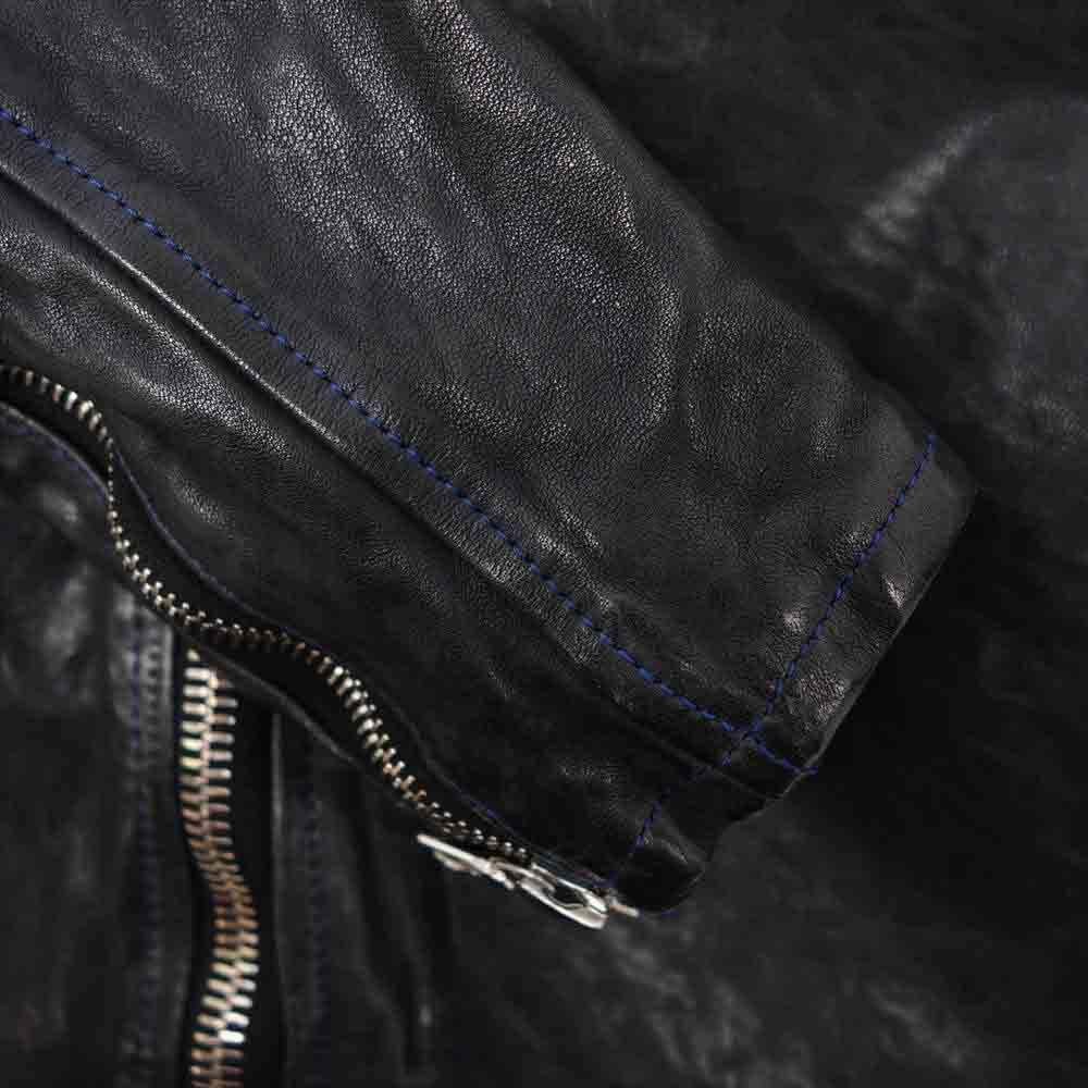 ISAMUKATAYAMA BACKLASH イサムカタヤマバックラッシュ 1367-05 ジャパンホース 製品染め フード パーカー レザー ライダース ジャケット ダークネイビー系 M【中古】