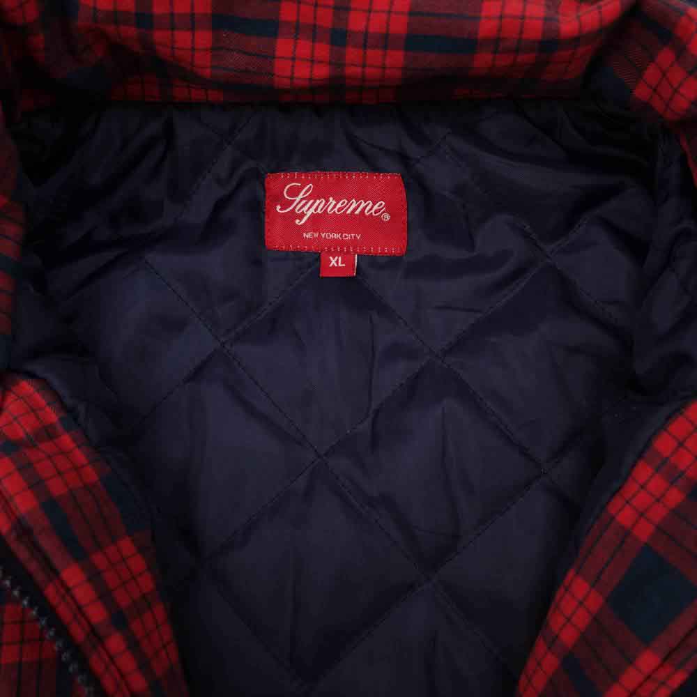 Supreme シュプリーム 14AW QUILTED ZIP FLANNEL キルティングライナー付 チェック シャツ ジップアップ ジャケット レッド系 XL【中古】
