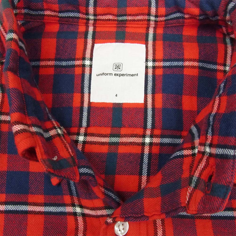 uniform experiment ユニフォームエクスペリメント UE-192039 FLANNEL CHECK DRIPPING B.D SHIRT ペイント加工 フランネル ボタンダウン シャツ レッド系 4【中古】