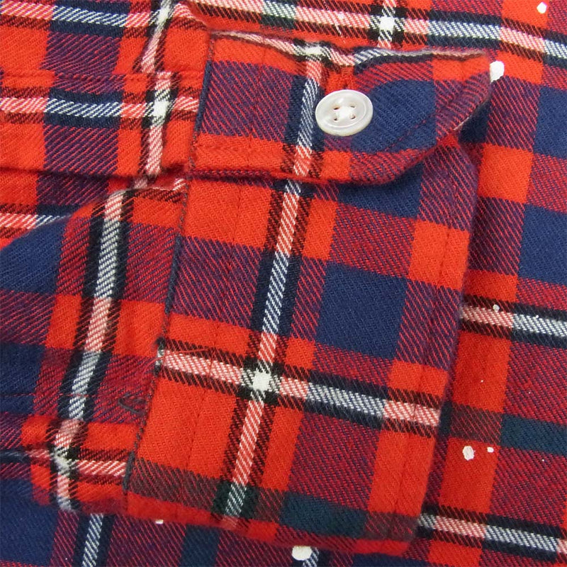 uniform experiment ユニフォームエクスペリメント UE-192039 FLANNEL CHECK DRIPPING B.D SHIRT ペイント加工 フランネル ボタンダウン シャツ レッド系 4【中古】