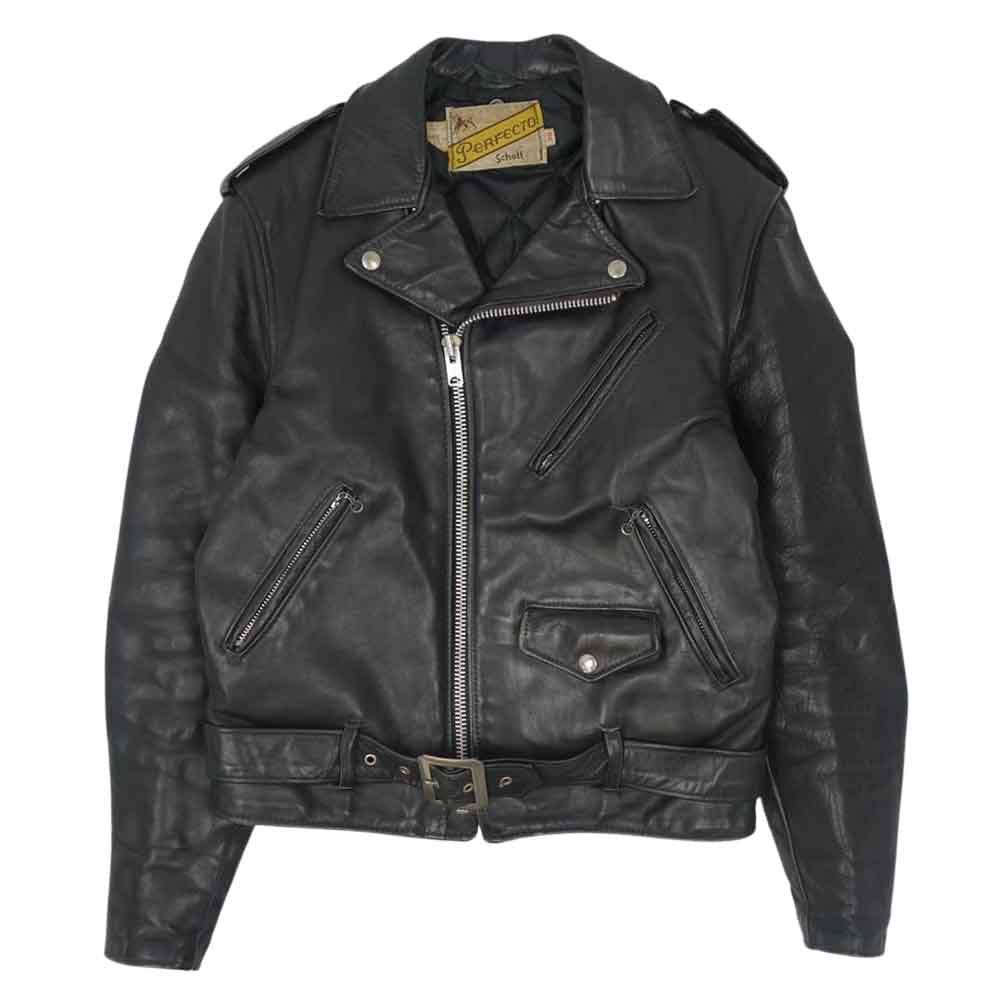 schott ショット ヴィンテージ 牛タグ TALON ZIP レザー ダブル ライダース ジャケット ブラック系 38【中古】