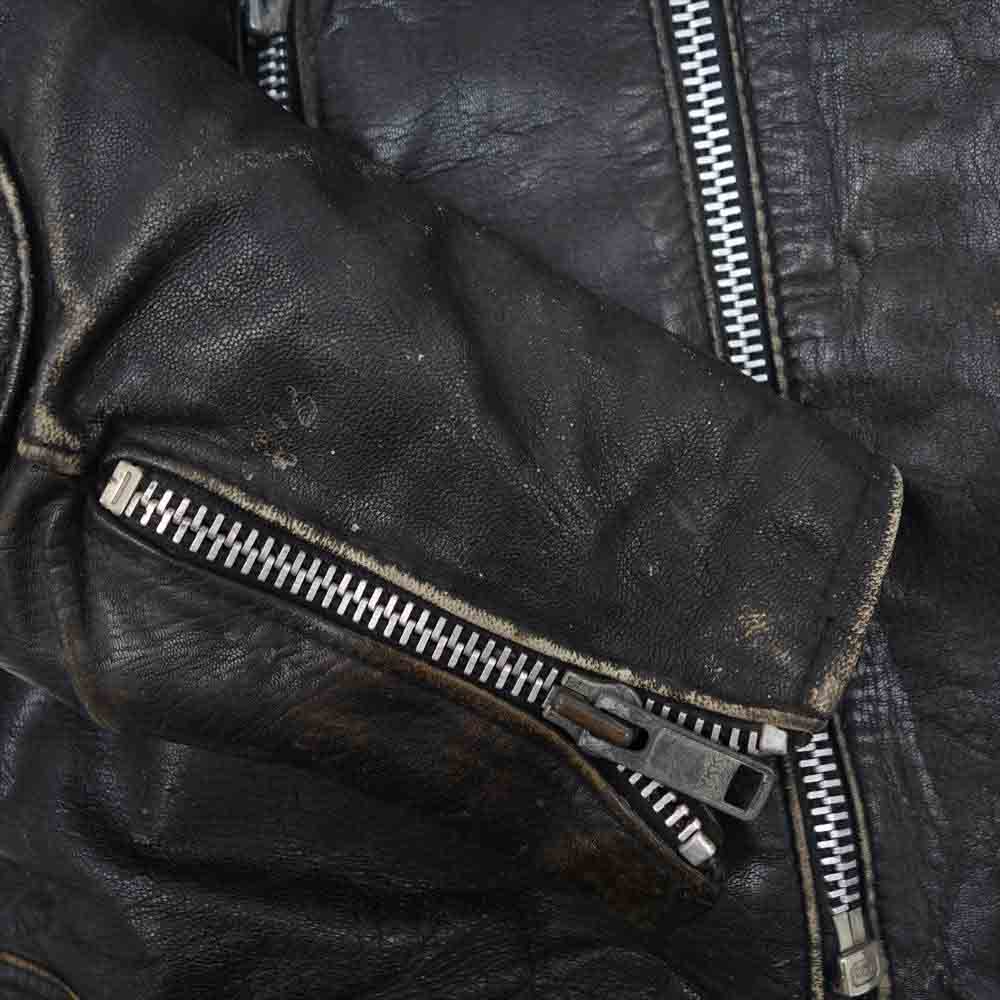 TT レザー ヴィンテージ パテッド レザー ダブル ライダース ジャケット ブラック系 40【中古】