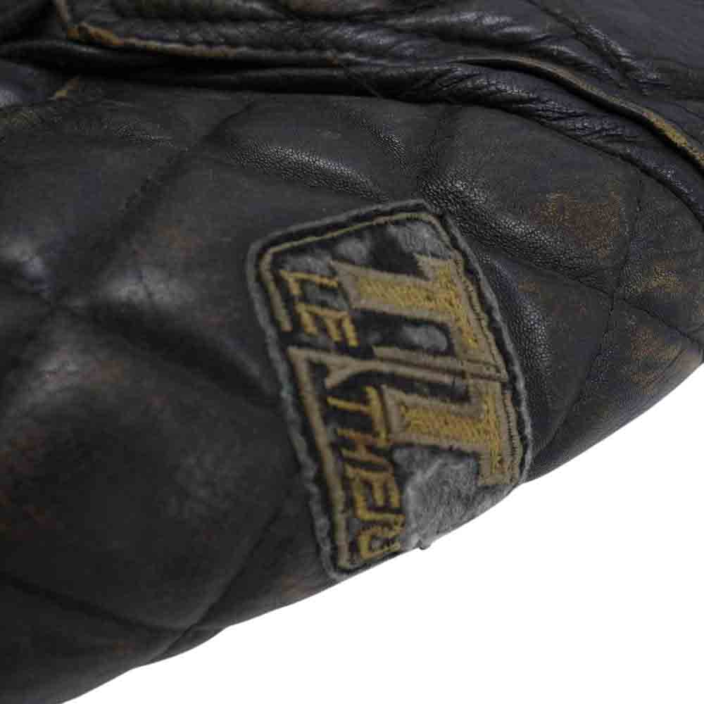 TT レザー ヴィンテージ パテッド レザー ダブル ライダース ジャケット ブラック系 40【中古】